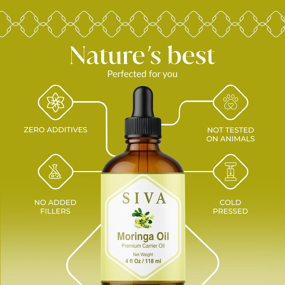 Closeup of the SIVA Moringa oil dropper for precise skincare dosage.