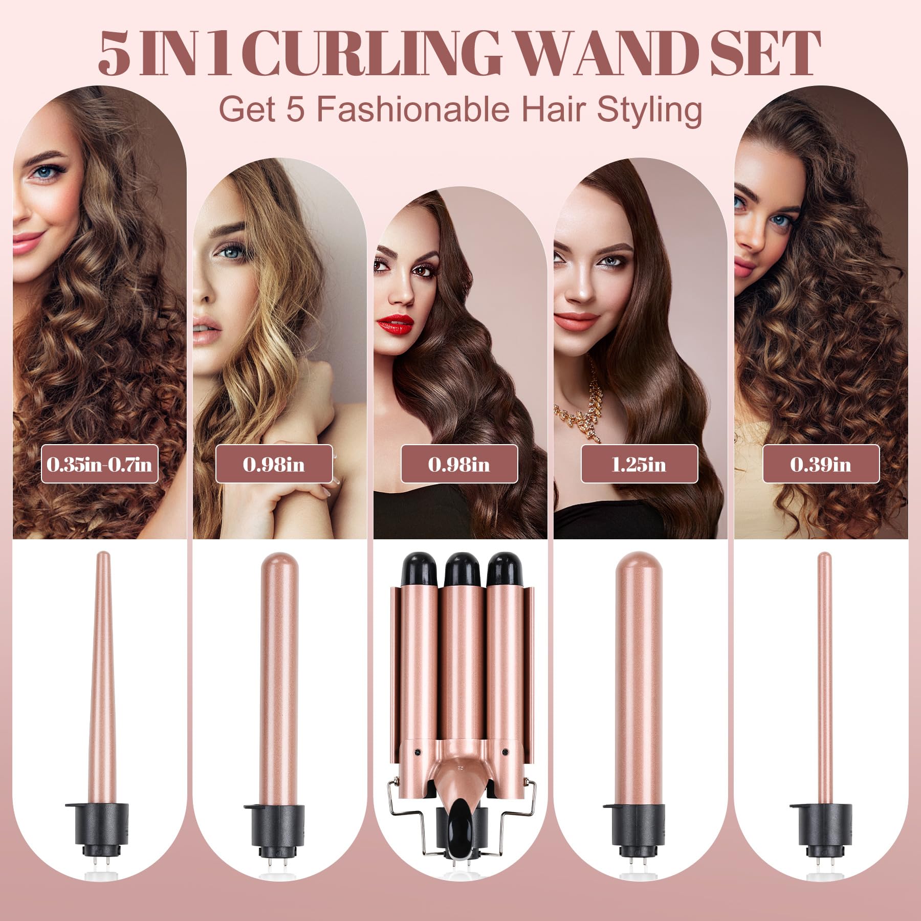Sixriver 5-in-1 curling iron set packaging highlights gift-ready, space-saving design.
