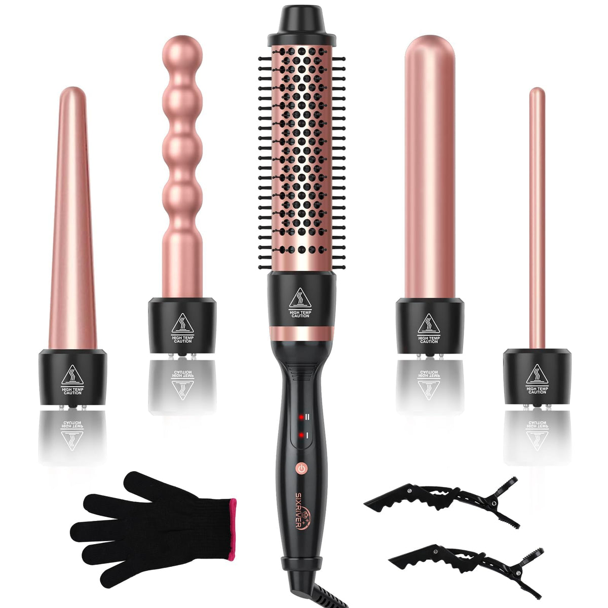 Sixriver 5in1 curling wand set front view showing versatile styling options for daily looks.