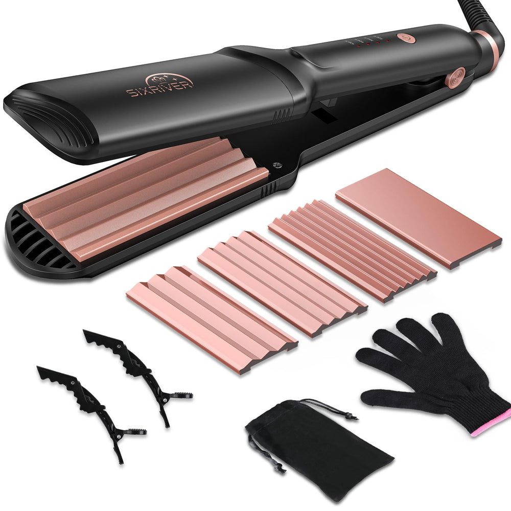 Sixriver Hair Crimper Rose Gold front-angle shows sleek design for quick glam looks.