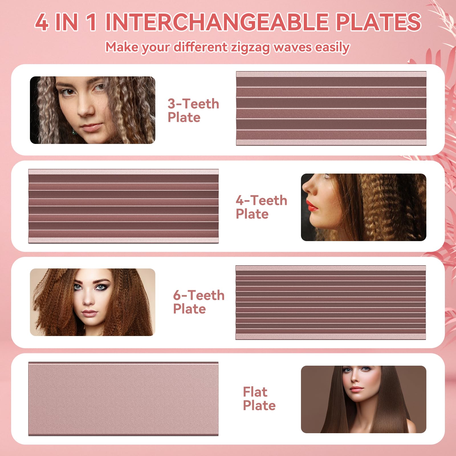 Sixriver Hair Crimper Rose Gold plates close-up highlighting the 4-in-1 options.