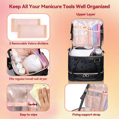 SIYNPAV nail-lamp-storage-compartment reveals integrated space for lamp alongside polishes.