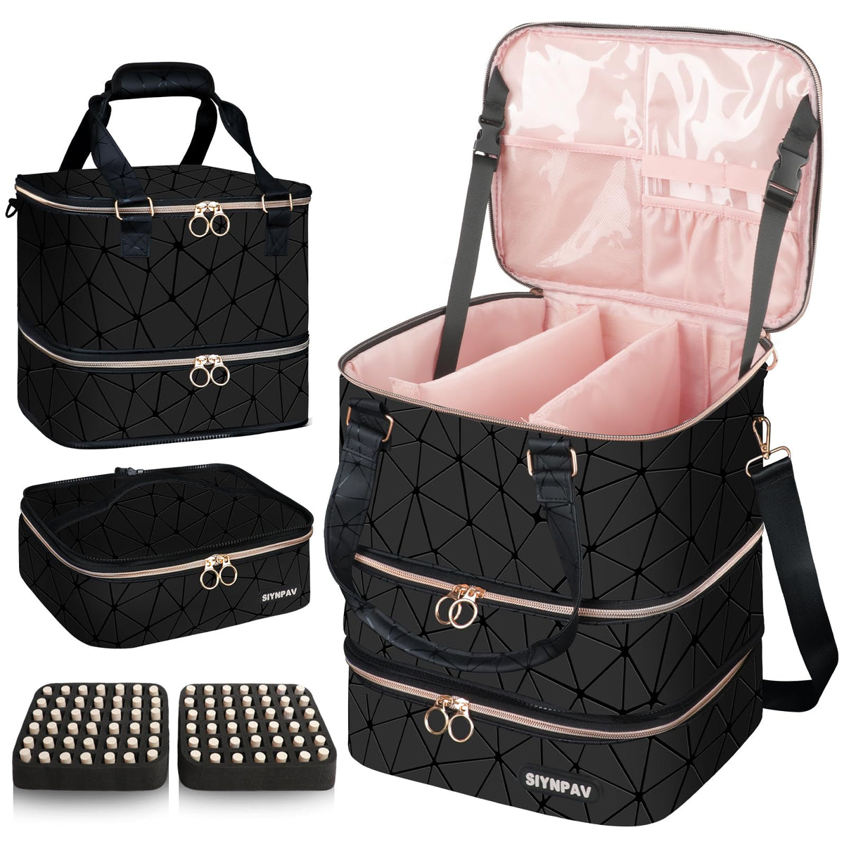SIYNPAV nail-polish-organizer-bag closed view shows secure travel-ready bottle storage.
