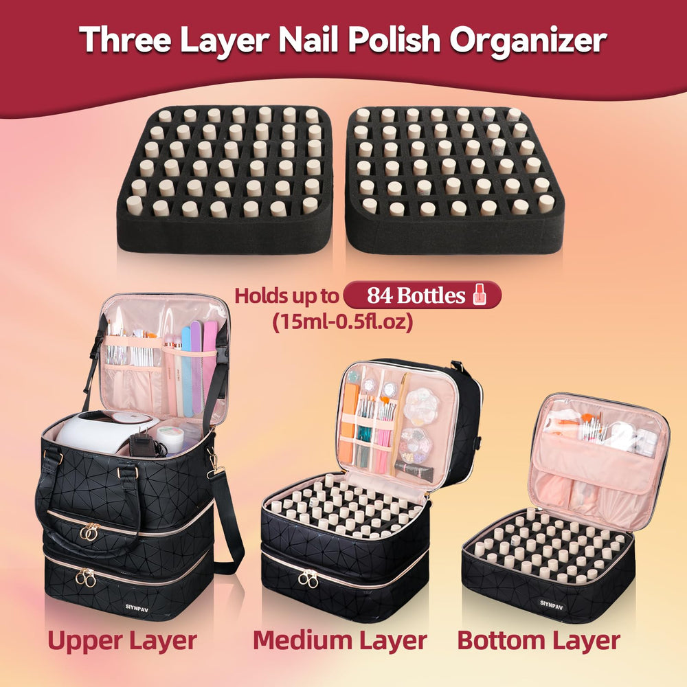 SIYNPAV nail-polish-organizer-bag detachable third layer highlights lightweight carry option.