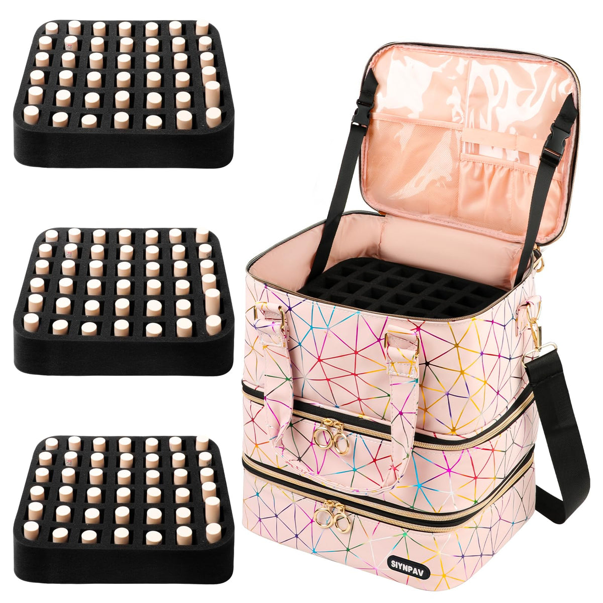 SIYNPAV nail polish organizer bag open with bottles for easy access and organization