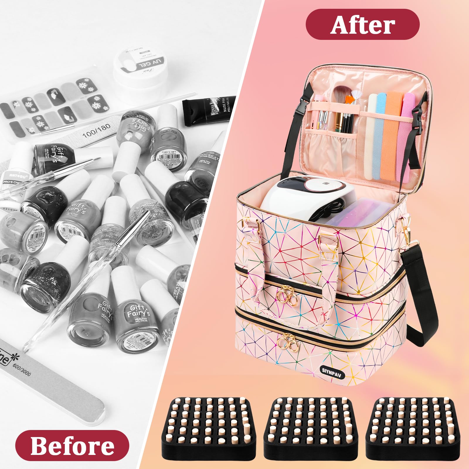 SIYNPAV pink travel nail organizer looks stylish and practical