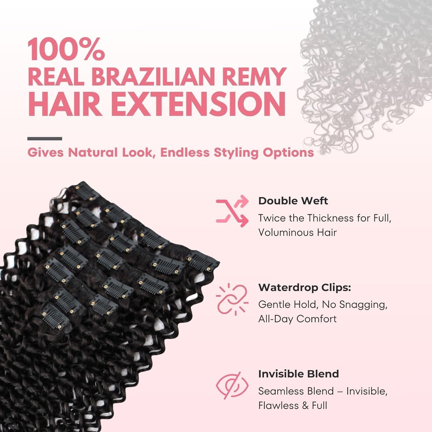SIYUSI kinky curly clip-in extensions weft shine detail highlights premium finish.