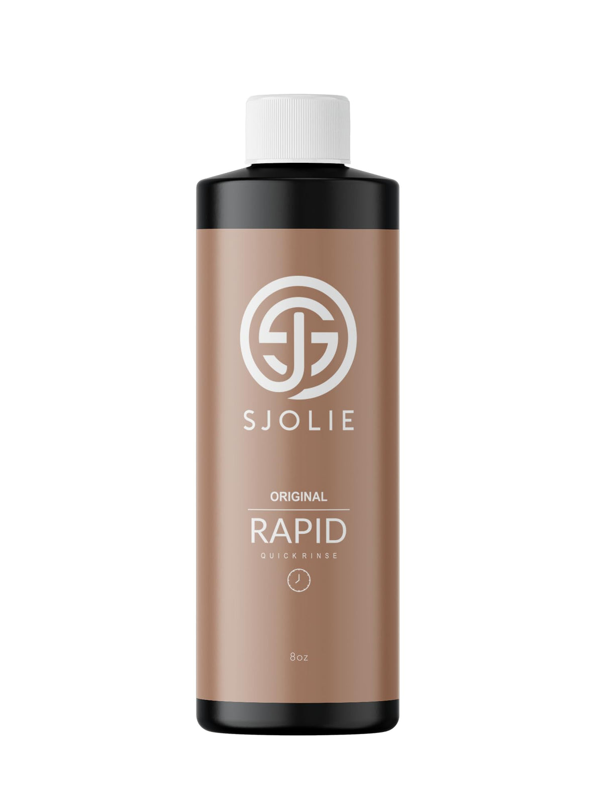SJOLIE Rapid Spray Tan bottle pour showing quick, even olive-toned glow.