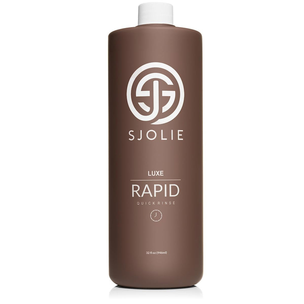 SJOLIE Rapid Spray Tan Luxe bottle with violet base for even tone
