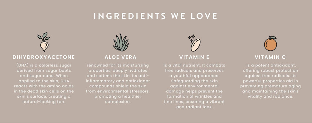 SJOLIE SUNLESS aloe vera enriched formula emphasizes soothing skin benefits.