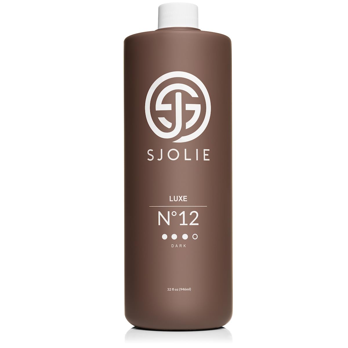 SJOLIE Sunless Luxe 12 bottle front view highlighting violet-based formula for even bronze.