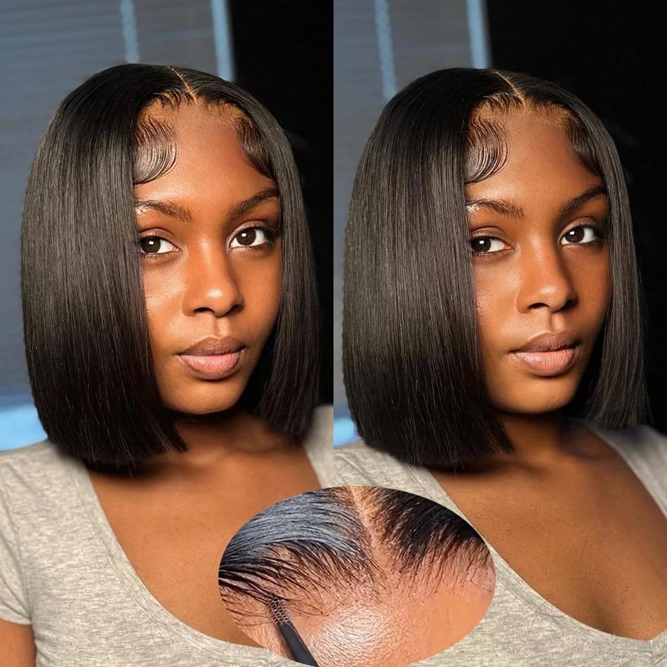 sjxal short bob wig 8inch close-up cap demonstrates natural lace blend