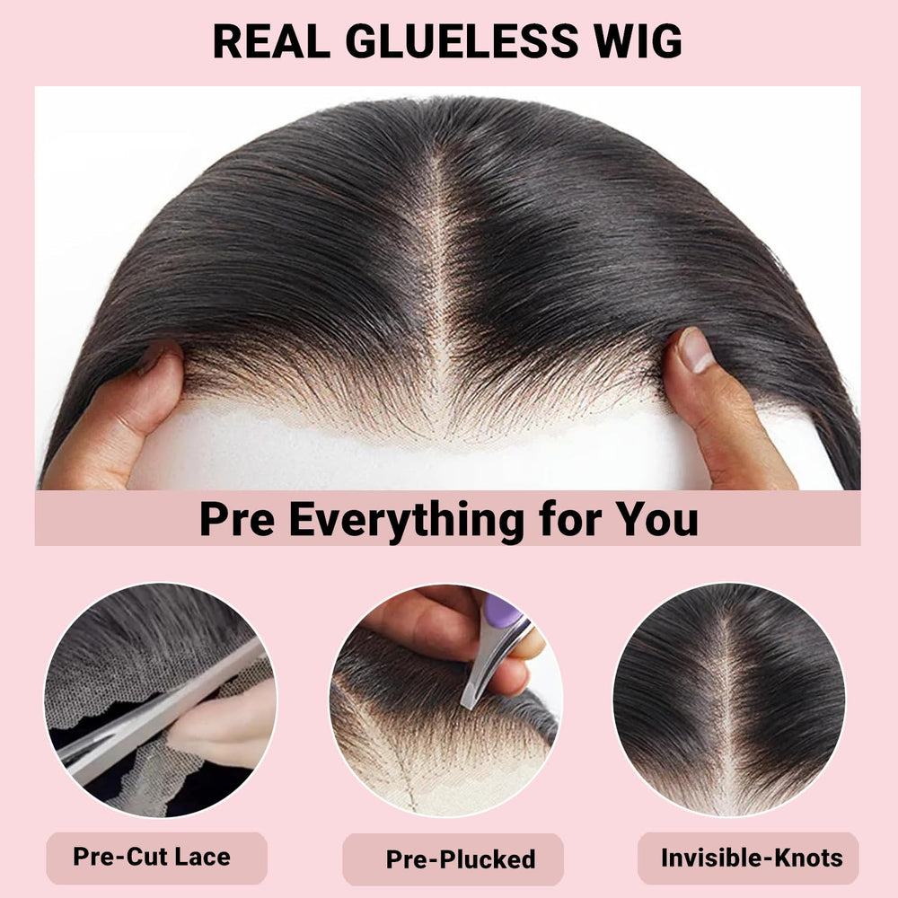 sjxal glueless 4x4 lace closure bob wig close-up shows quick wear