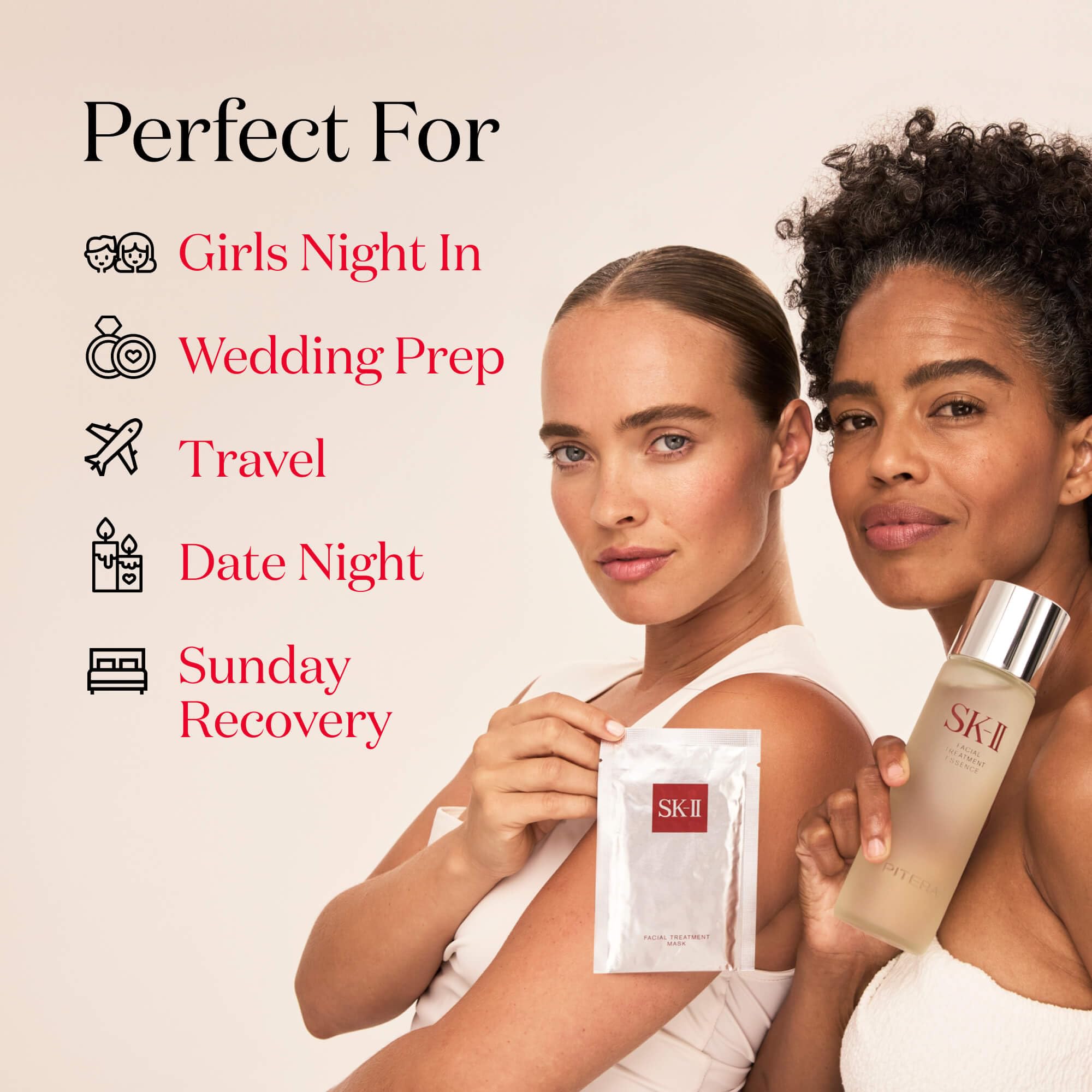 SK-II Glow Up Duo essence being pressed on face and neck for layering routine