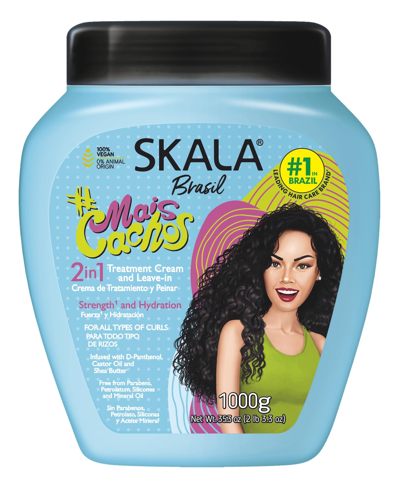 SKALA Mais Cachos 2-in-1 cream bottle on shelf showcasing versatile curl care.