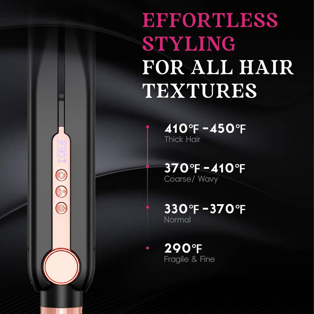 SKIMI Airflow Styler titanium plates glide for even heat and shine.