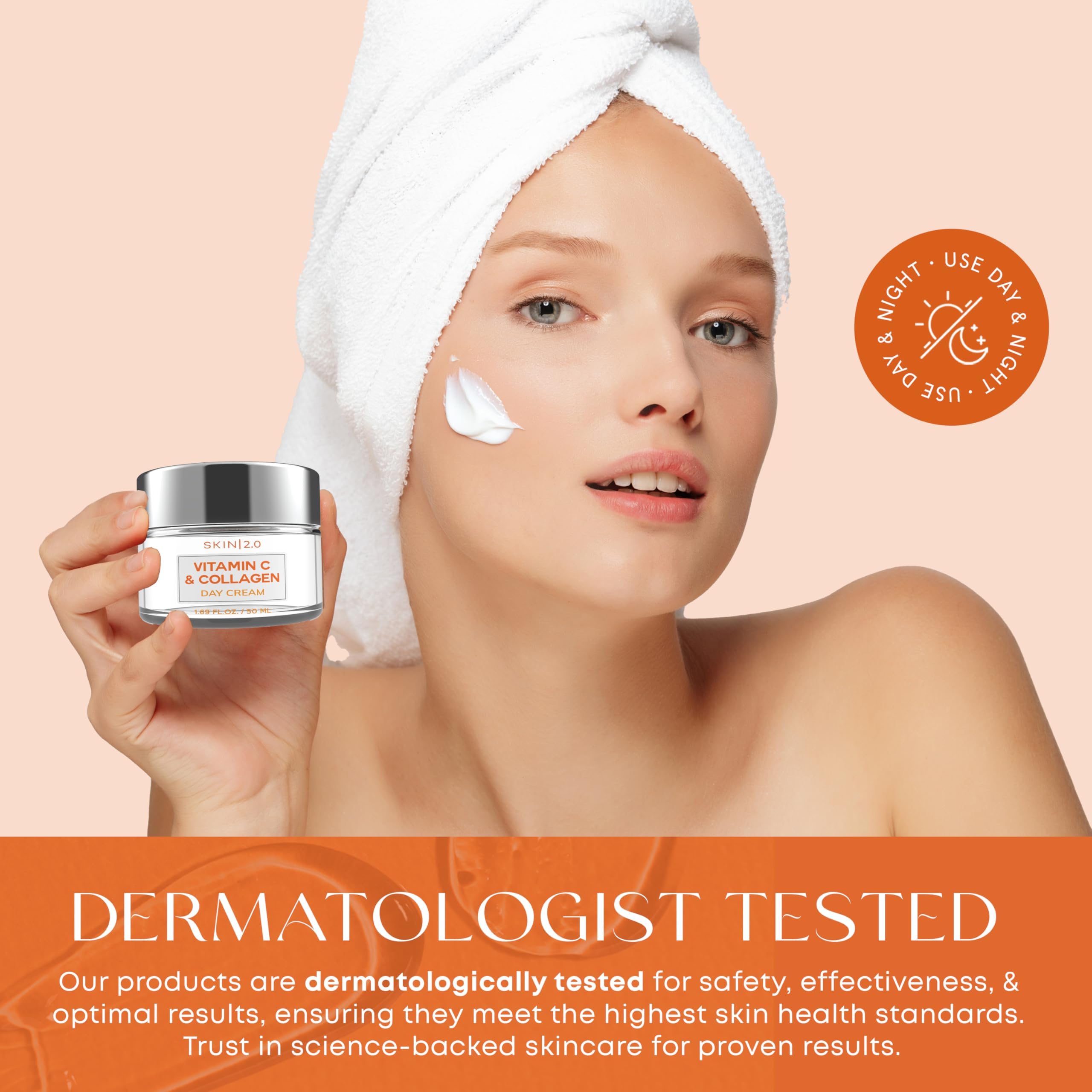 Skin 2.0 day cream on neck demonstrates easy absorption