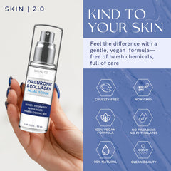Skin 2.0 Hyaluronic Serum on the face displays a fresh, dewy glow.