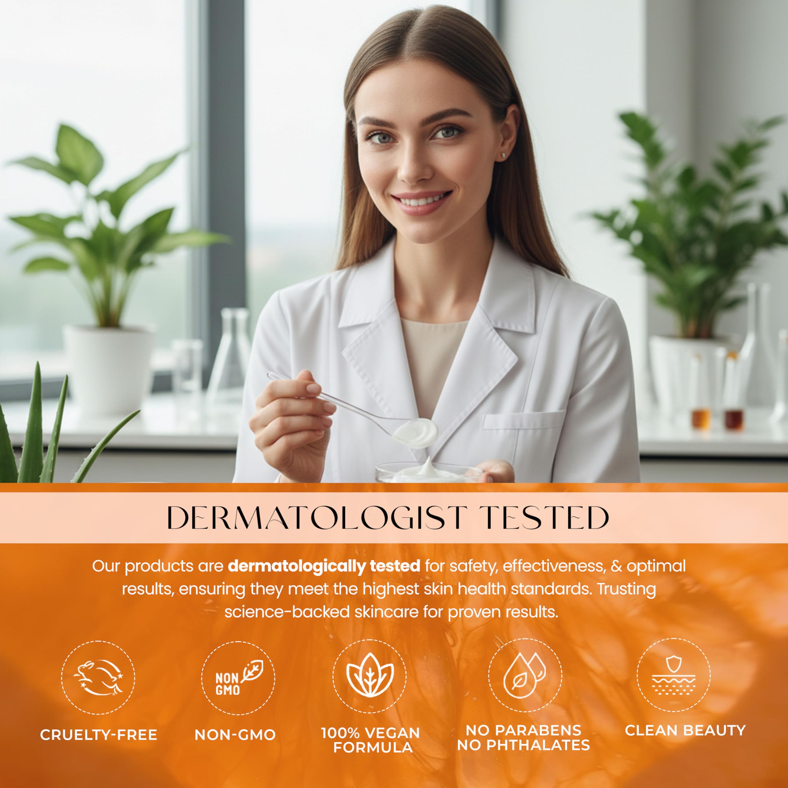 Skin 2.0 dermatologist-tested label signifying trusted safety in skincare