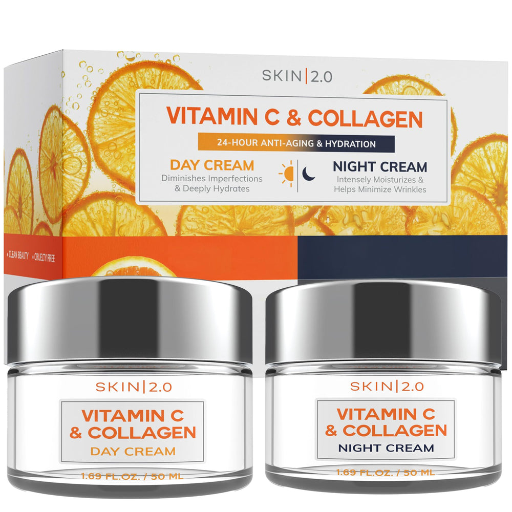 Skin 2.0 Vitamin C & Collagen day moisturizer bottle delivering lasting hydration and radiance