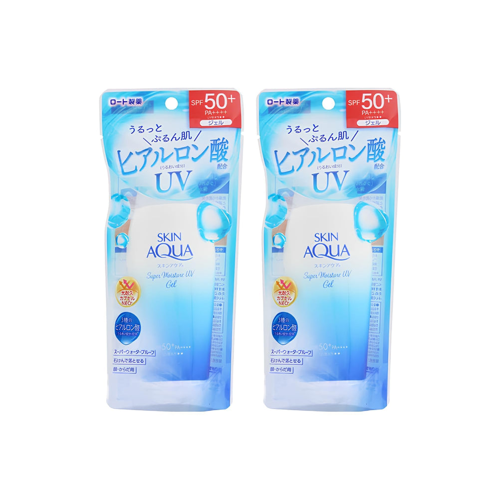 Skin Aqua UV Super Moisture Gel spread texture with no white cast and smooth finish.