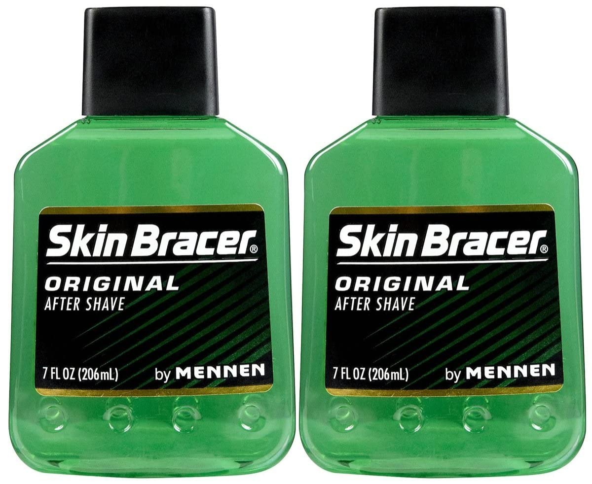 Skin Bracer by Mennen Afta aftershave bottle front with cooling, refreshing splash