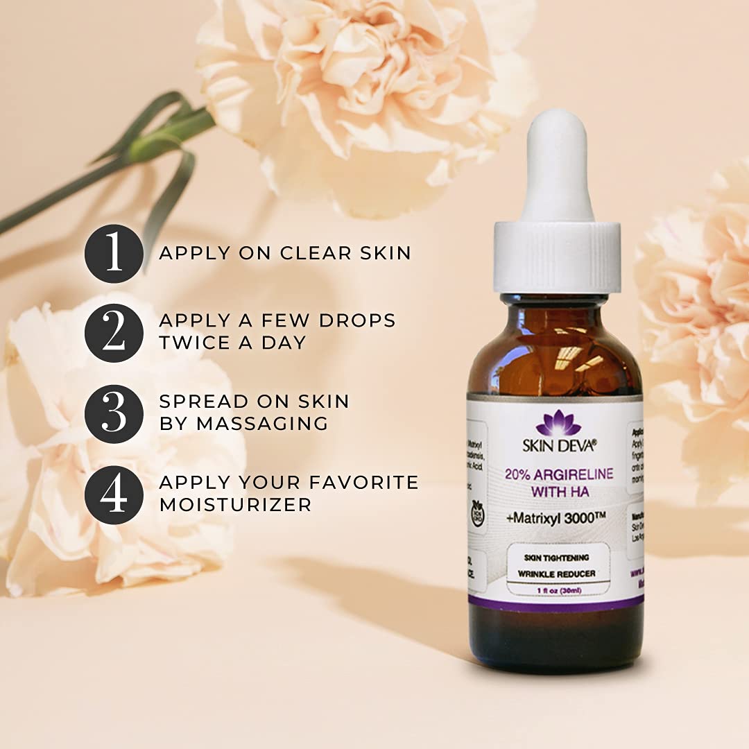 SKIN DEVA Hyaluronic Serum bottle highlights deep moisture for a dewy complexion.