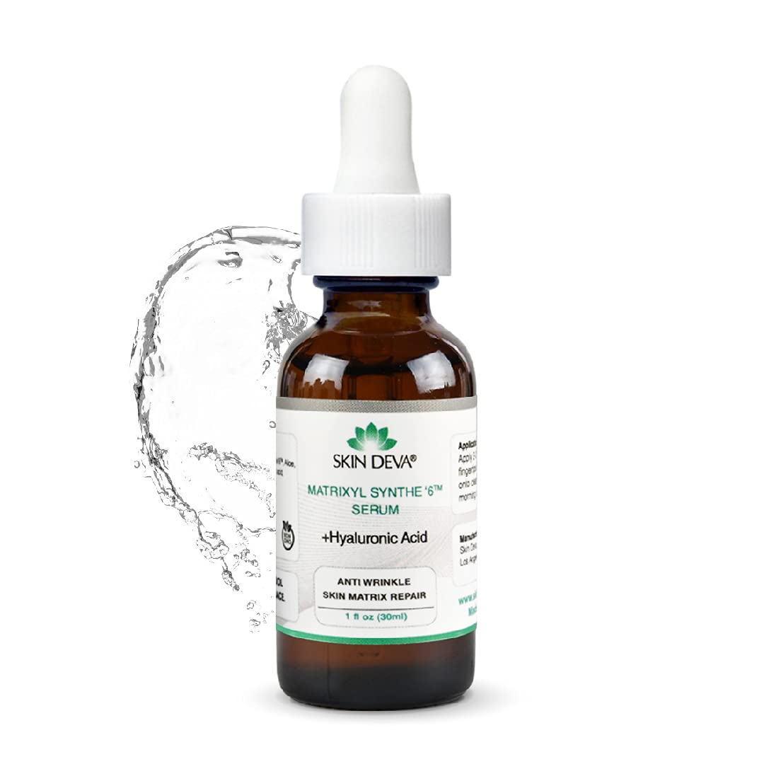 SKIN DEVA Matrixyl Synthe 6 serum bottle showing anti-aging formulation for firmer skin.