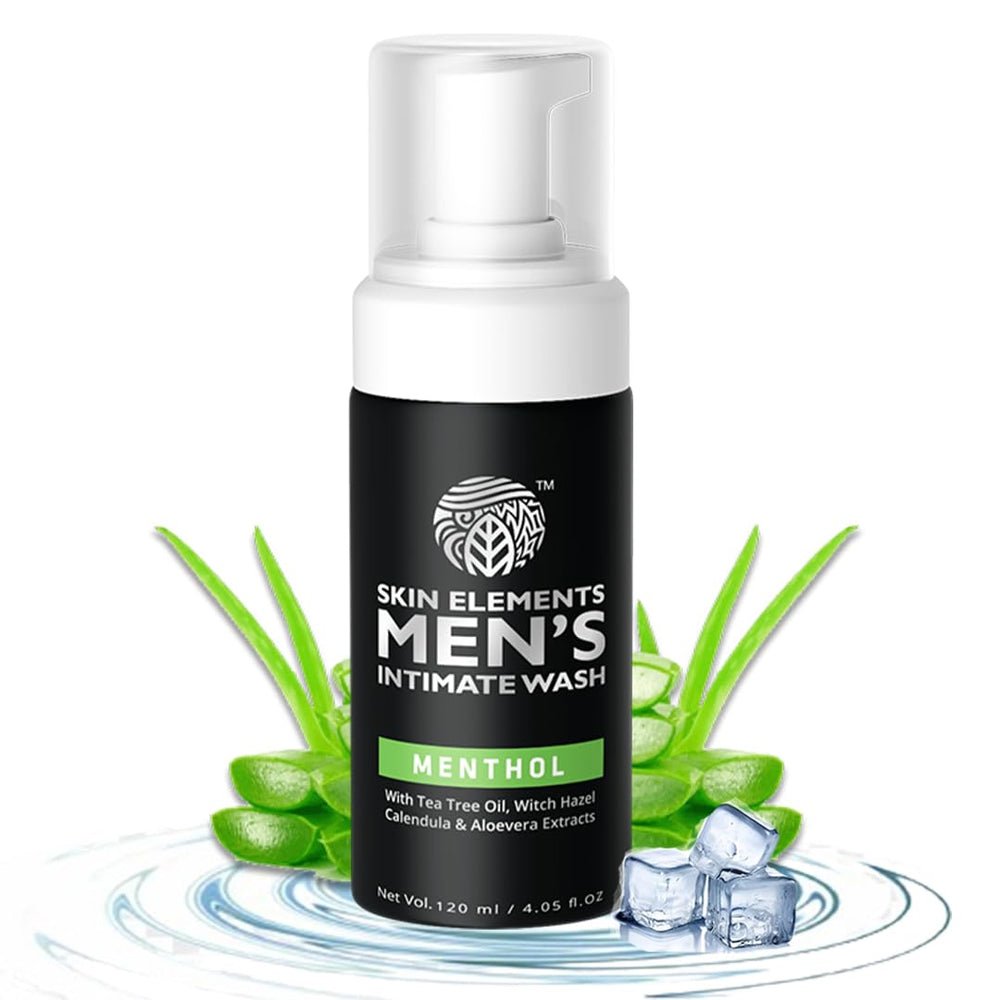 Skin Elements intimate wash bottle with menthol for refreshing cooling cleanse.