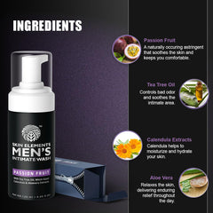 Skin Elements packaging signals on-the-go freshness for Passion Fruit wash.
