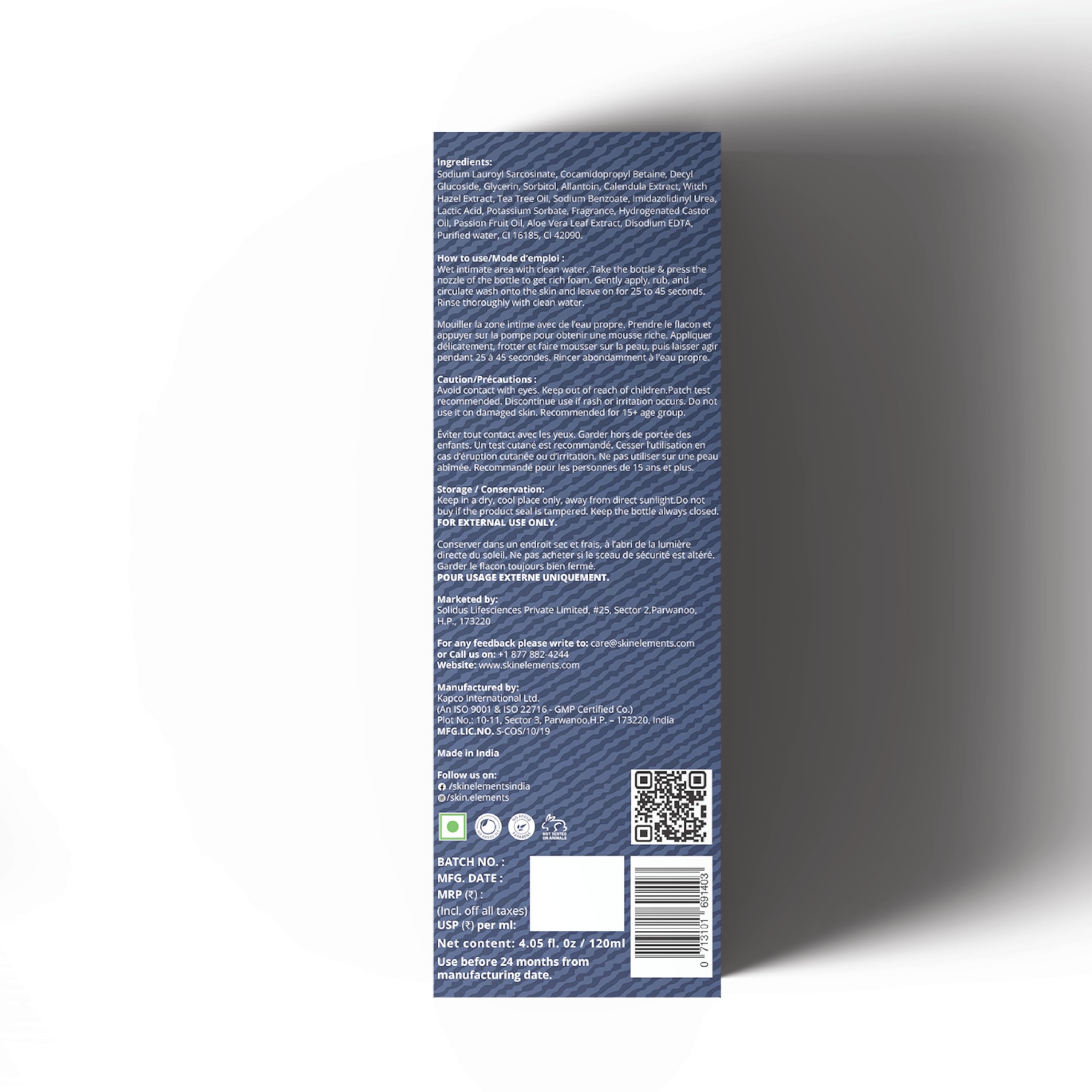 Skin Elements wash in routine use promotes daily intimate hygiene.