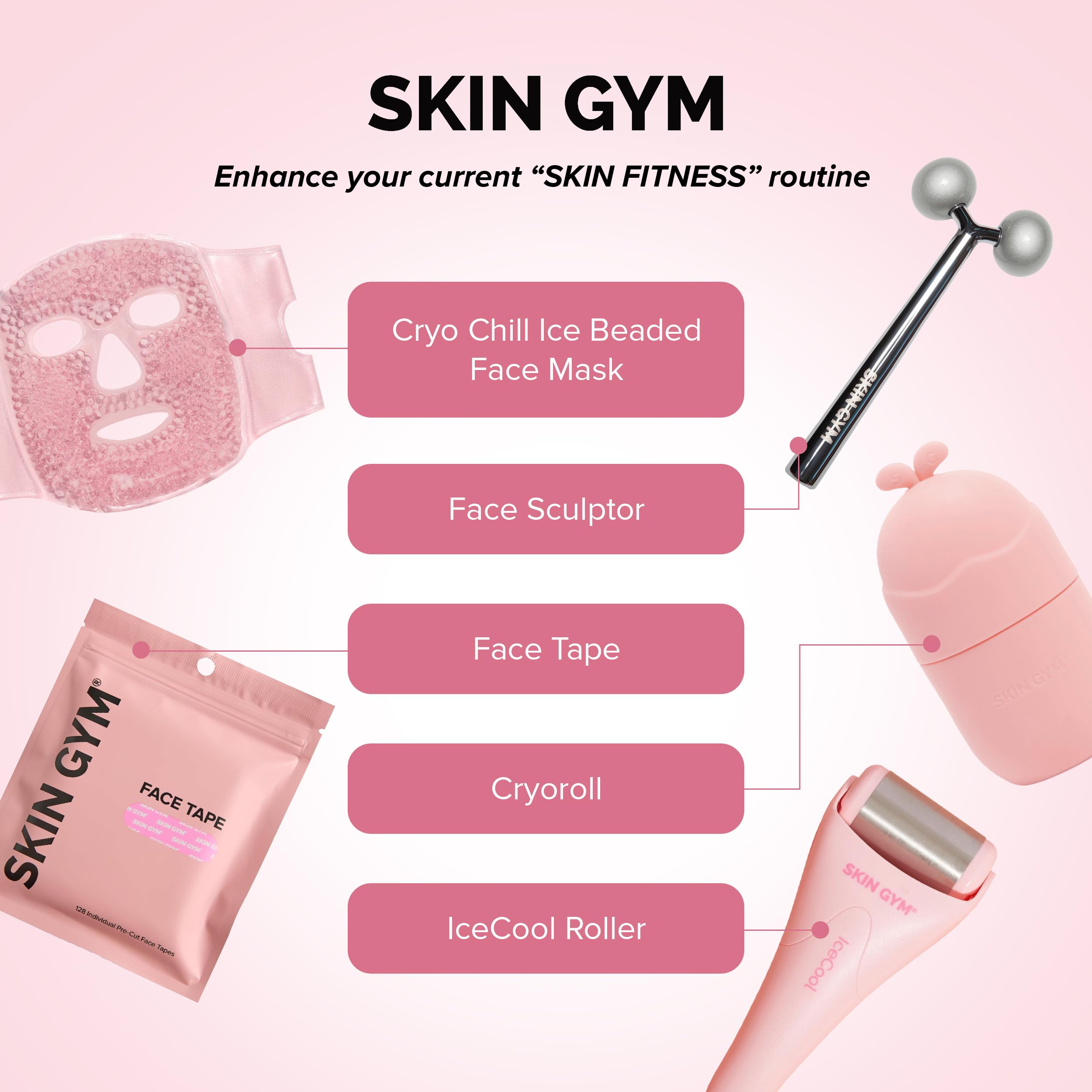 Skin Gym CryoChill puffiness relief in-use on cheeks during a busy day.