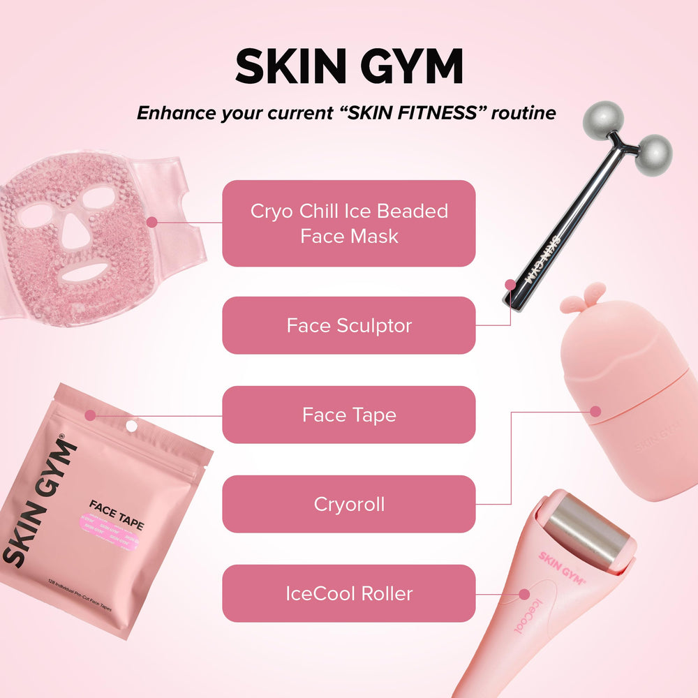 Skin Gym CryoChill puffiness relief in-use on cheeks during a busy day.