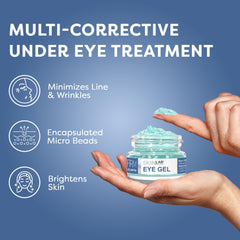 Application on the face shows brightening and smoothing around the eye area with SKIN LAB gel.