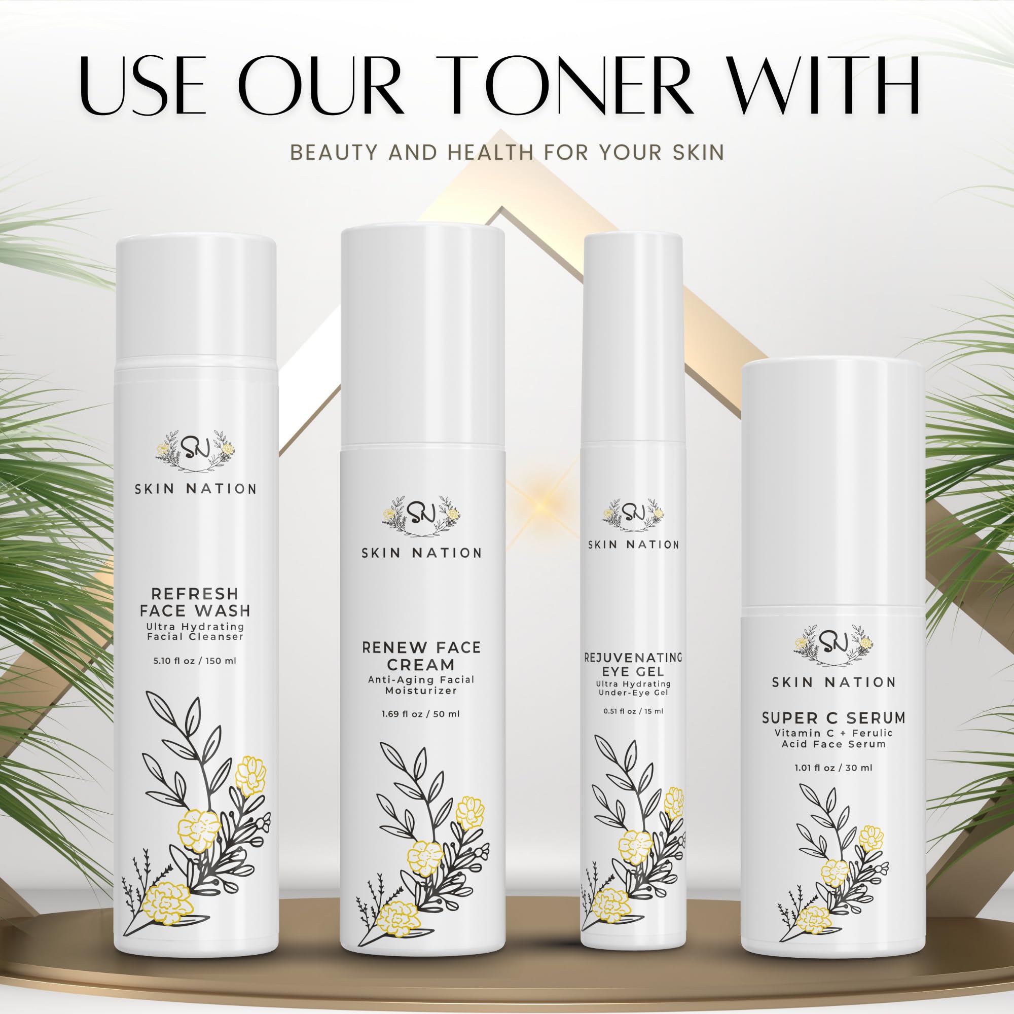 Skin Nation toner pour-dispense demonstrates easy daily application.