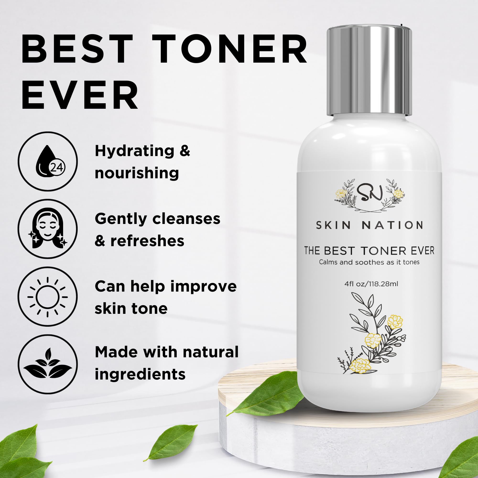 Skin Nation toner rosewater closeup highlights soothing botanical notes for sensitive skin.