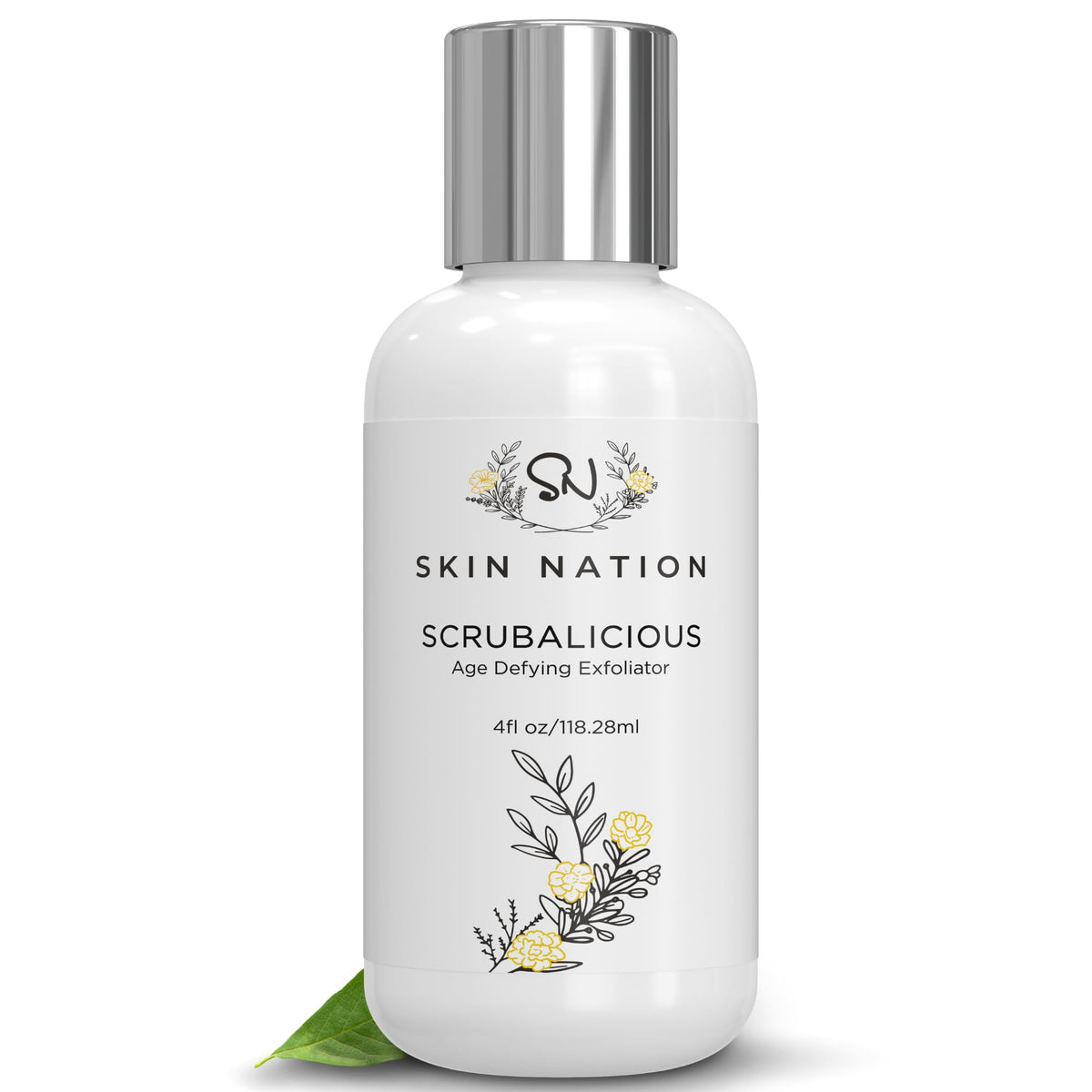 Skin Nation Scrubalicious Exfoliator bottle front showcasing spa-ready exfoliation for polished skin.