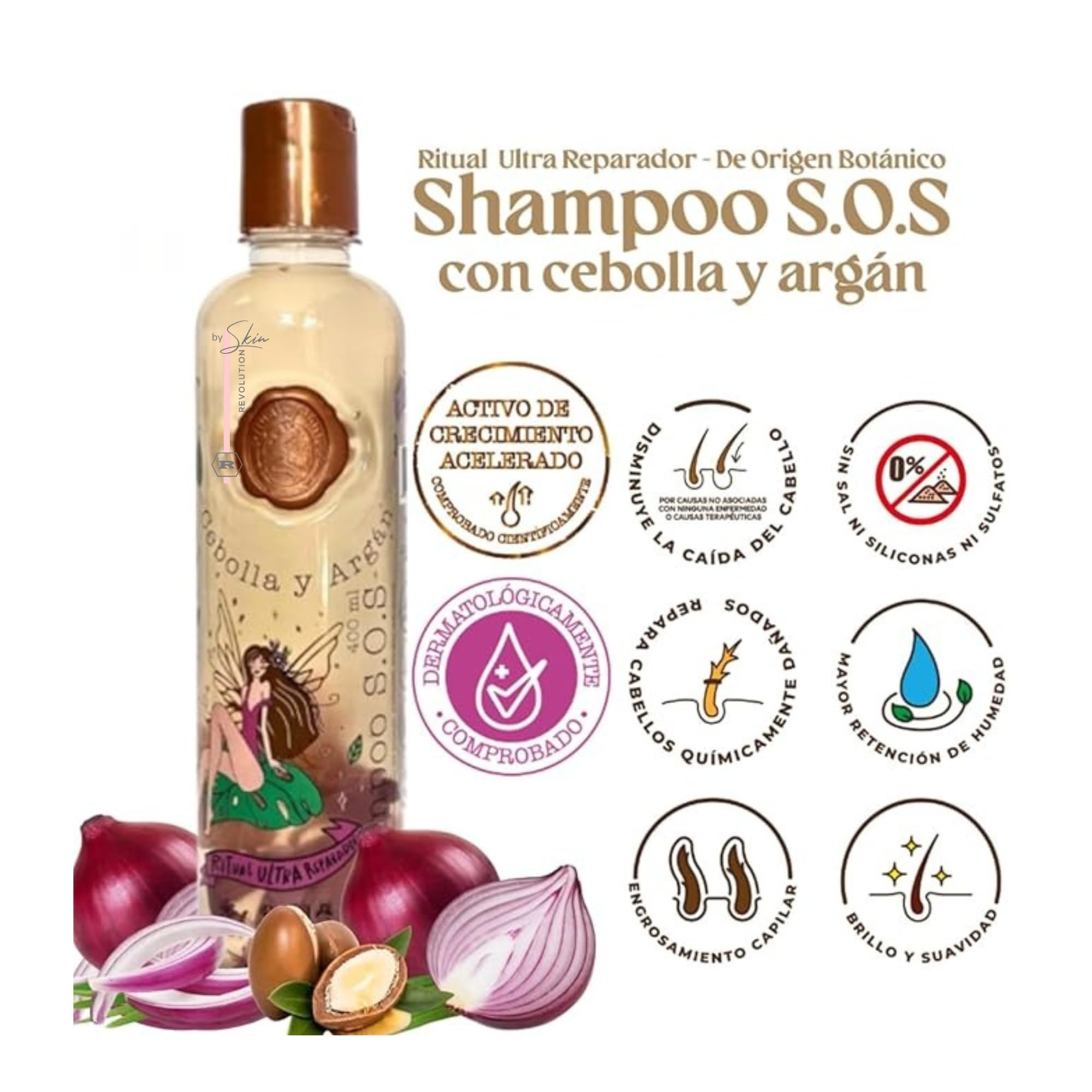 Onion SOS Shampoo display emphasizing cleansing and refreshed scalp