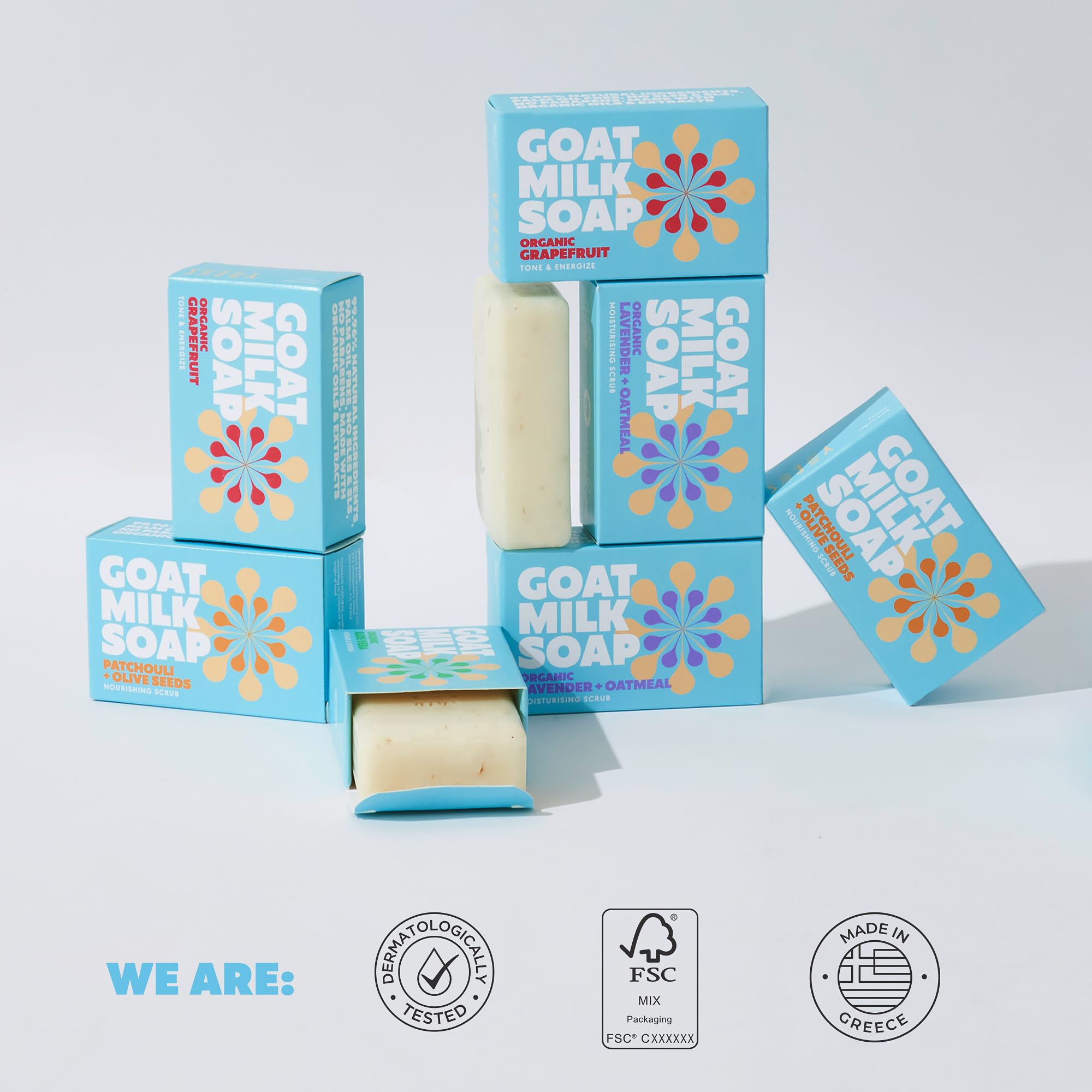 Skin Said Yes goat milk soap bars in Greece setting