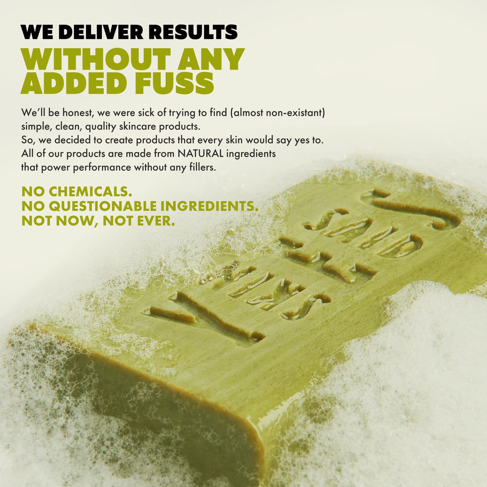 Skin Said Yes soap bar hands-face-use close-up shows versatile cleansing for hands, face, and body