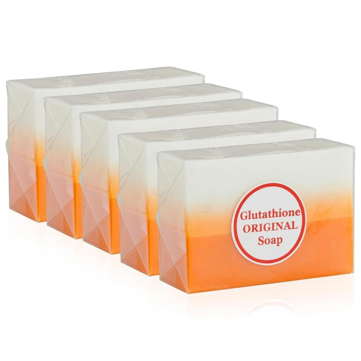 Skin Science Glutathione soap bar on a bathroom vanity for deep cleansing.