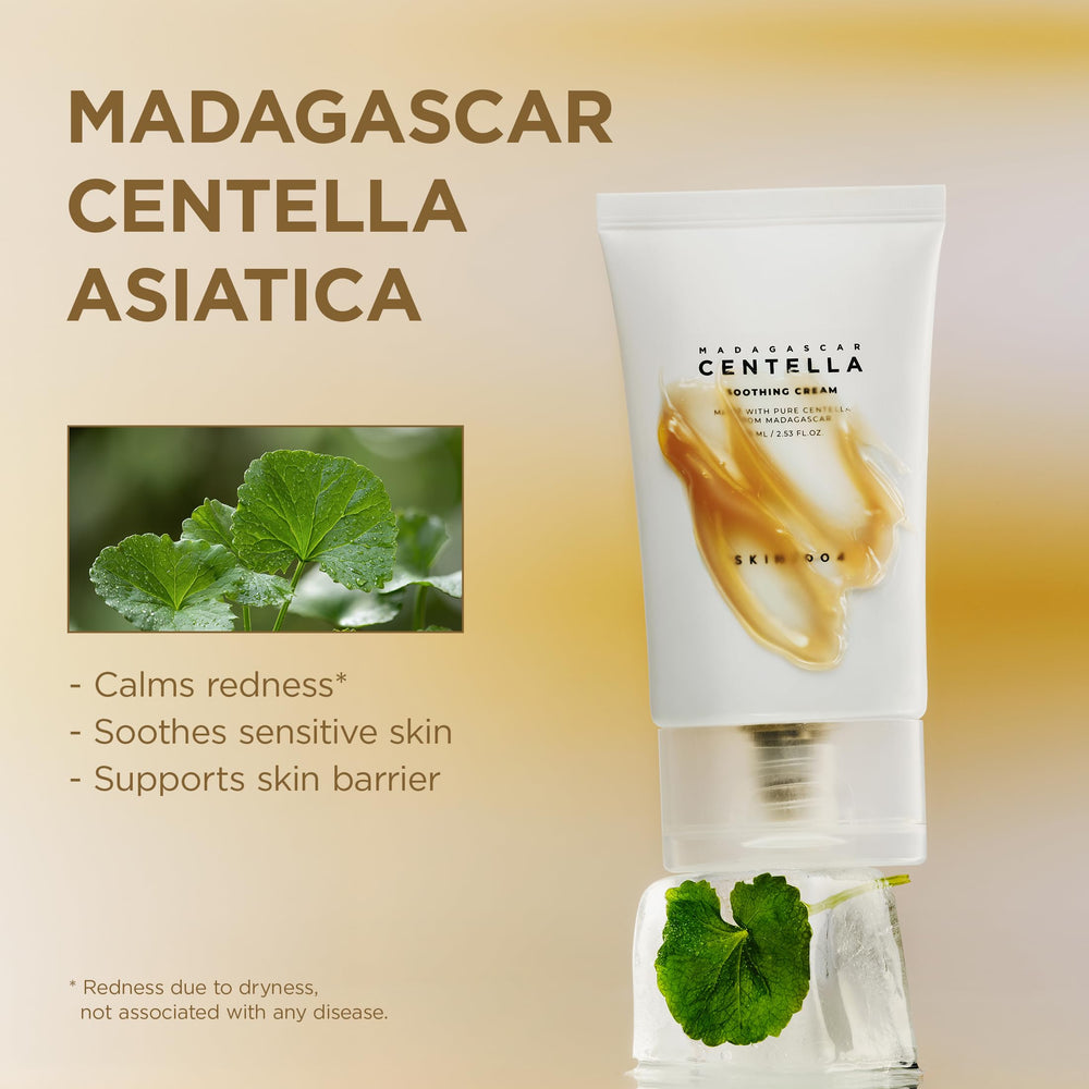 Korean skincare lineup featuring SKIN1004 Centella Soothing Cream