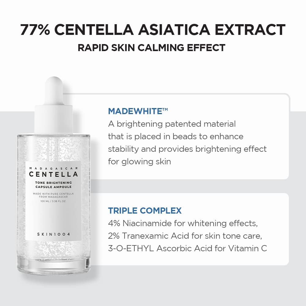 SKIN1004 Madagascar Centella Tone Brightening Ampoule jar closeup highlights gentle brightening benefits