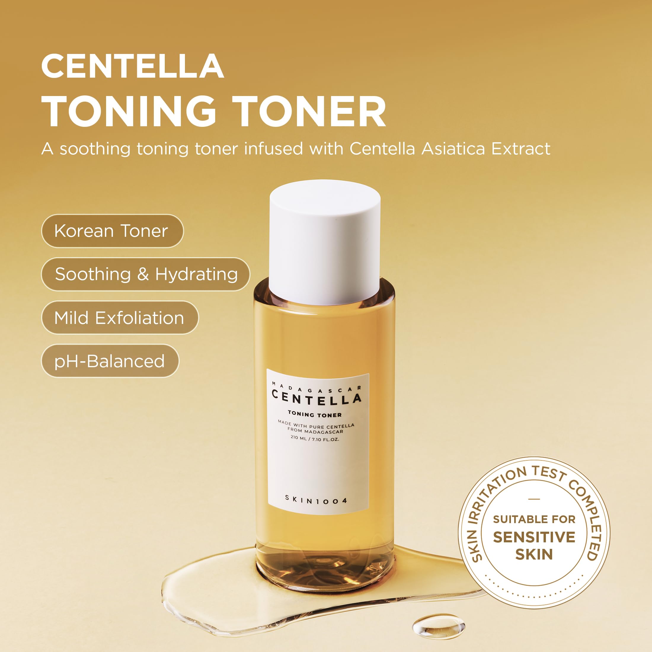 Skin1004 Centella Toning Toner pump-dispense demonstrates gentle exfoliation with PHA.