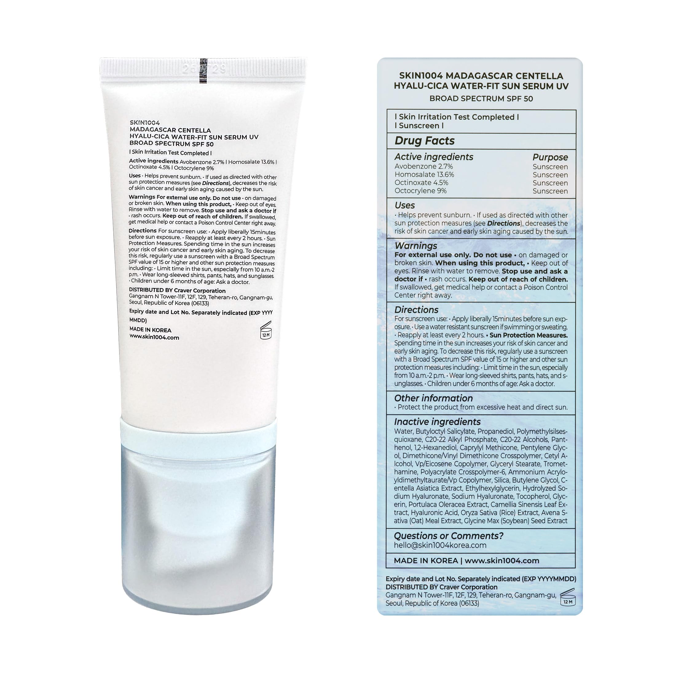 SKIN1004 packaging back with caution directions showing user safety information benefit