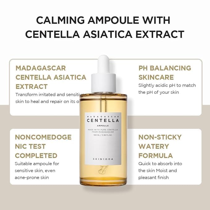 Droplets on skin from SKIN1004 Madagascar Centella Ampoule for fast hydration