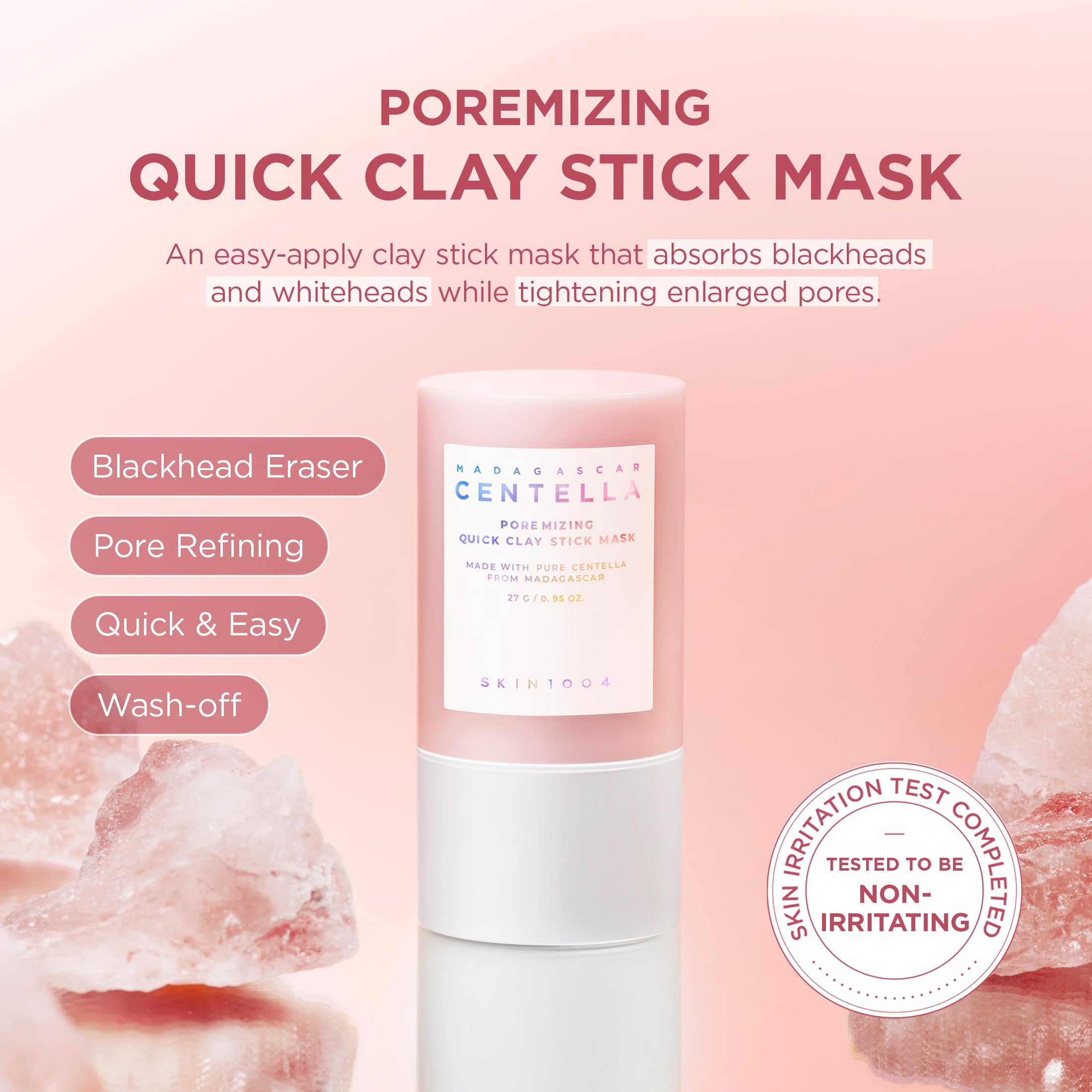 SKIN1004 Poremizing Stick Mask pink clay close-up showing oil control for clear skin.