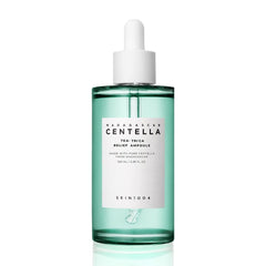 SKIN1004 Tea-Trica Relief Ampoule bottle closeup shows calming hydration for sensitive skin.
