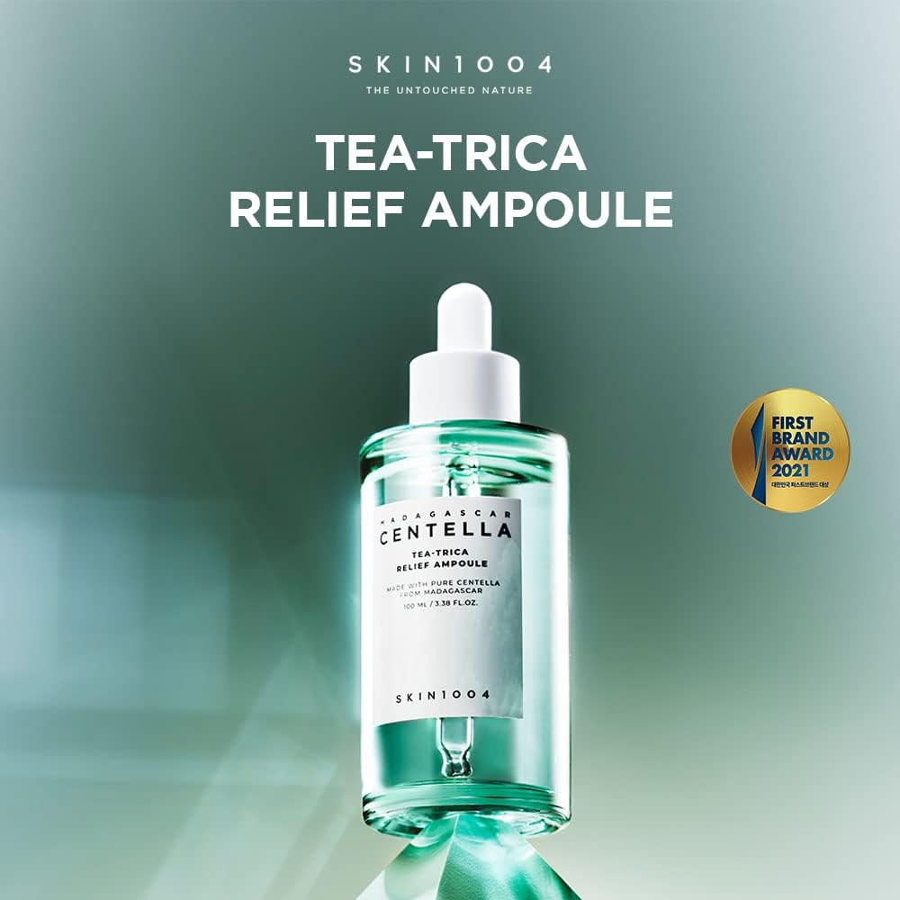 SKIN1004 Tea-Trica Relief Ampoule pump-dispense demonstrates easy, lightweight daily use.