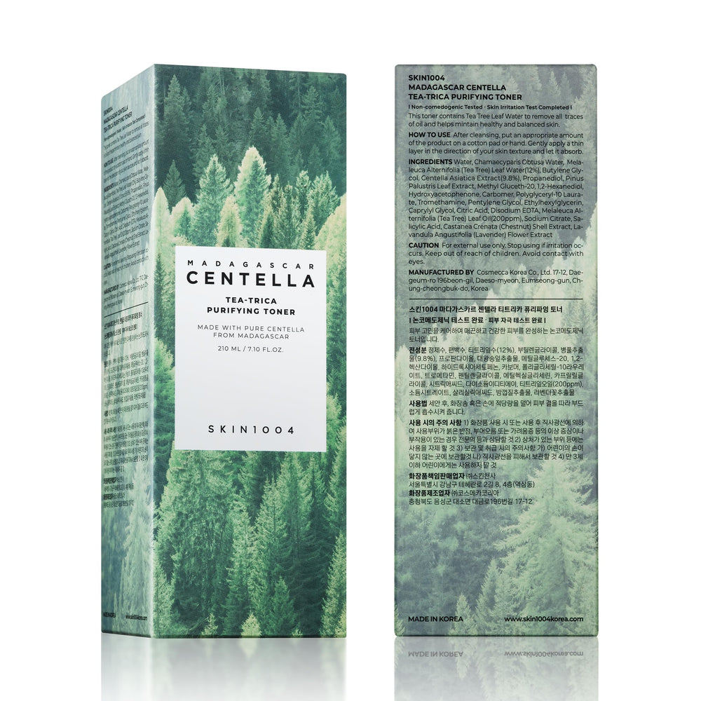 Envase y caja de Tea-Trica de SKIN1004, ideal para uso cotidiano.